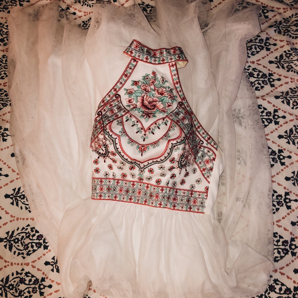 Halter Embroidered Prom Dress